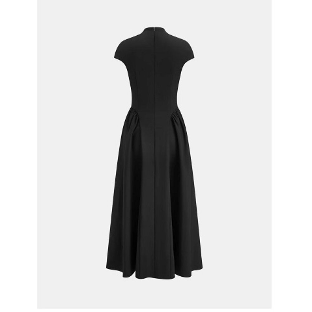 Commense Cap Sleeved Keyhole Neckline Flared Burgundy Midi Dress NWT, Size M - Picture 4 of 16